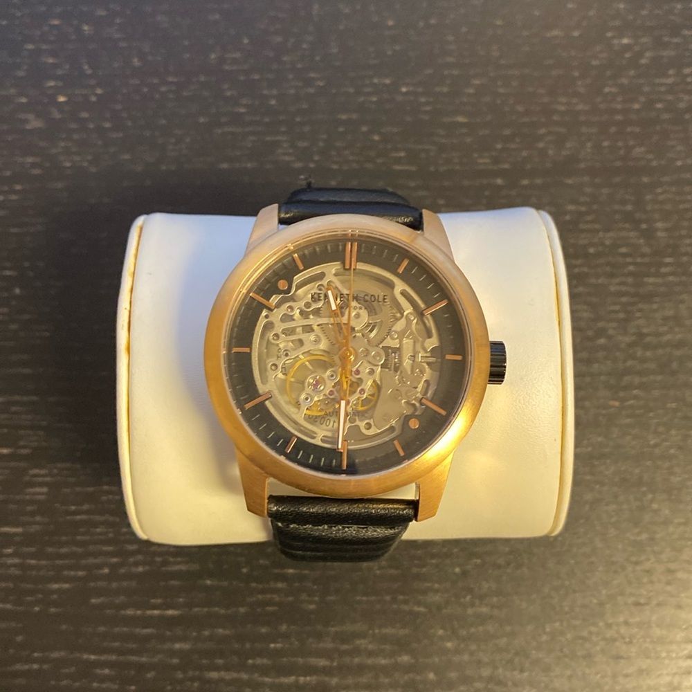 Kenneth Cole Men's Skeleton Dial Black Leather Watch